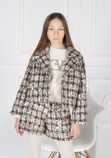 Short in Tessuto Operato con Paillettes e Fodera Interna