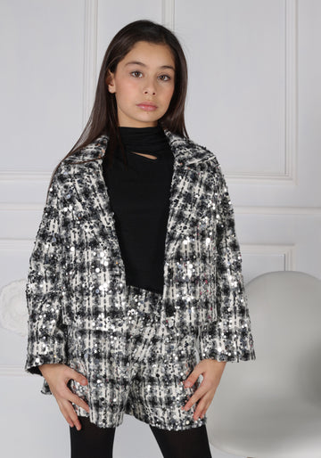 Short in Tessuto Operato con Paillettes e Fodera Interna