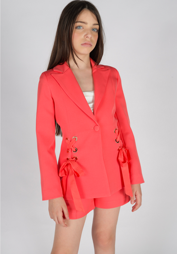 Blazer in Tessuto Tecnico con Occhielli e Dettaglio Nastro - Fun&Fun Couture