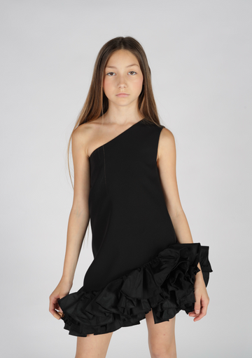 Vestito Monospalla in Tessuto Tecnico con Balze in Taffetà - Fun&Fun Couture